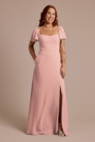 Picture of Chiffon Flutter Sleeve Dress with Basque Waist