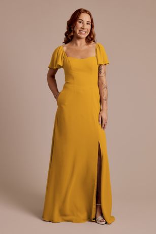 Picture of Chiffon Flutter Sleeve Dress with Basque Waist