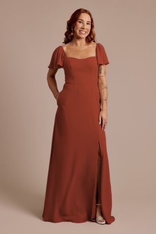 Picture of Chiffon Flutter Sleeve Dress with Basque Waist