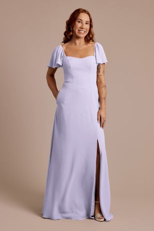 Picture of Chiffon Flutter Sleeve Dress with Basque Waist