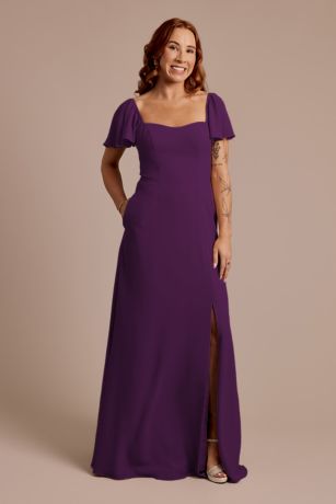 Picture of Chiffon Flutter Sleeve Dress with Basque Waist