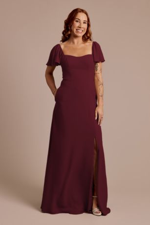 Picture of Chiffon Flutter Sleeve Dress with Basque Waist