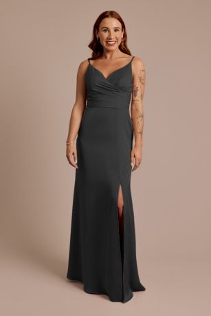 Picture of Matte Satin Spaghetti Strap Surplice A-Line Dress