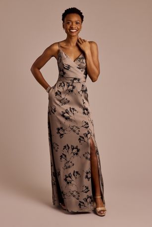 Picture of Floral Print Matte Satin Surplice A-Line Dress