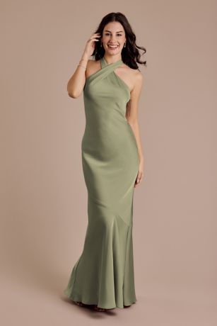Picture of Matte Satin Y-Neck Bias Sheath Dress
