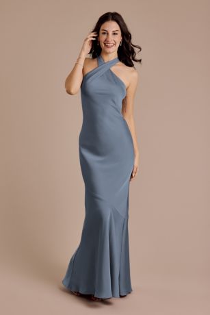 Picture of Matte Satin Y-Neck Bias Sheath Dress