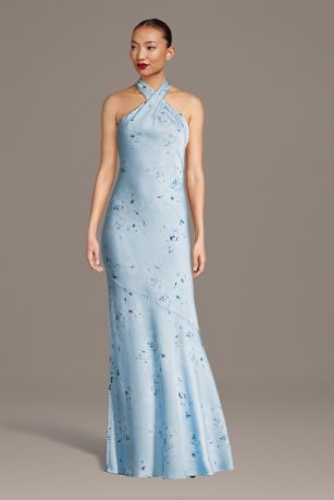 Picture of Floral Print Matte Satin Y-Neck Bias Sheath Dress