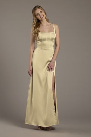 Picture of Matte Satin Corset Bodice Square Neck A-Line Dress