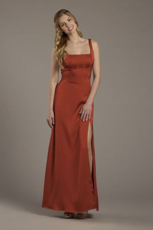 Picture of Matte Satin Corset Bodice Square Neck A-Line Dress