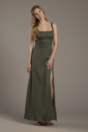 Picture of Matte Satin Corset Bodice Square Neck A-Line Dress