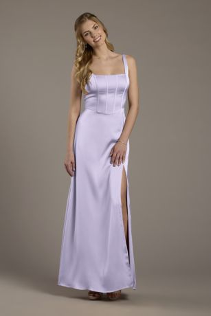 Picture of Matte Satin Corset Bodice Square Neck A-Line Dress