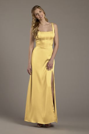 Picture of Matte Satin Corset Bodice Square Neck A-Line Dress