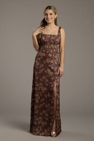 Picture of Floral Print Matte Satin Corset Square Neck Dress