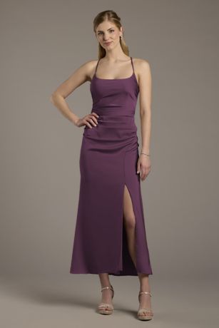 Picture of Matte Satin Ruched Midi Sheath Dress