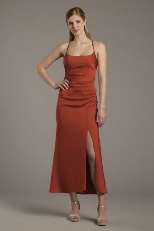 Picture of Matte Satin Ruched Midi Sheath Dress