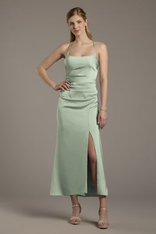 Picture of Matte Satin Ruched Midi Sheath Dress