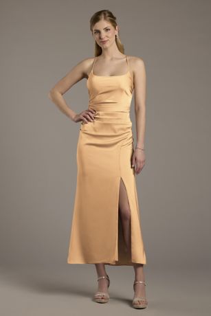 Picture of Matte Satin Ruched Midi Sheath Dress