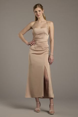 Picture of Matte Satin Ruched Midi Sheath Dress