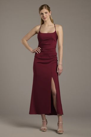 Picture of Matte Satin Ruched Midi Sheath Dress