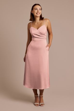 Picture of Matte Satin Spaghetti Strap Midi Dress