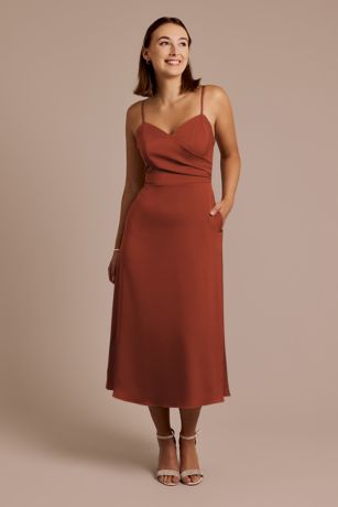 Picture of Matte Satin Spaghetti Strap Midi Dress