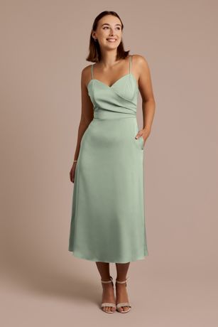 Picture of Matte Satin Spaghetti Strap Midi Dress