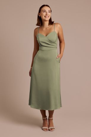 Picture of Matte Satin Spaghetti Strap Midi Dress