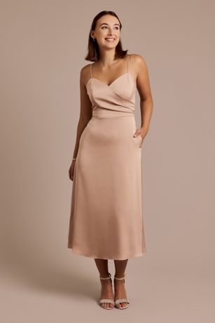 Picture of Matte Satin Spaghetti Strap Midi Dress