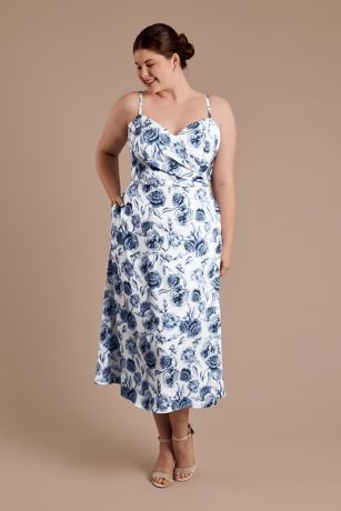 Picture of Floral Matte Satin Spaghetti Strap Midi Dress