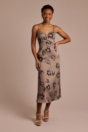 Picture of Floral Matte Satin Spaghetti Strap Midi Dress