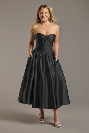 Picture of Satin Strapless Drop Waist Midi Dress