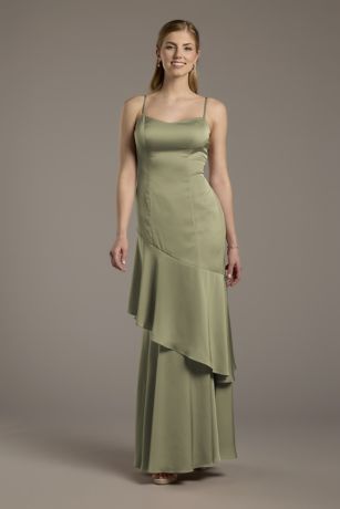 Picture of Celebrate DB Studio Matte Satin Tiered Skirt Sheath Dress in Eucalyptus Size: 10 David's Bridal
