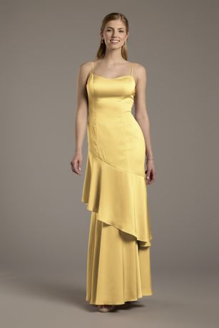 Picture of Celebrate DB Studio Matte Satin Tiered Skirt Sheath Dress in Pale Yellow Size: 22 David's Bridal