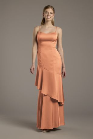 Picture of Celebrate DB Studio Matte Satin Tiered Skirt Sheath Dress in Terracotta Size: 0 David's Bridal