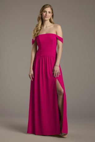 Picture of Chiffon Curved Drop Waist Off-the-Shoulder Dress