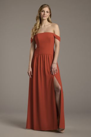 Picture of Chiffon Curved Drop Waist Off-the-Shoulder Dress