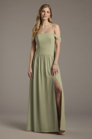 Picture of Chiffon Curved Drop Waist Off-the-Shoulder Dress