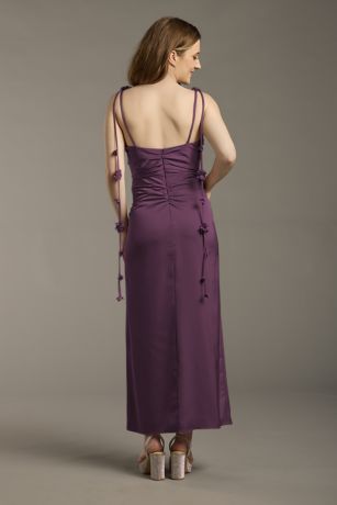 Picture of Matte Satin Floral Strap Midi Dress