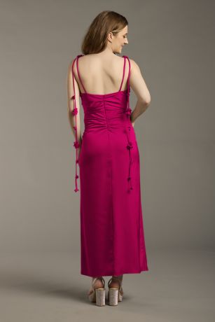 Picture of Matte Satin Floral Strap Midi Dress