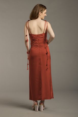 Picture of Matte Satin Floral Strap Midi Dress