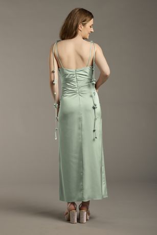 Picture of Matte Satin Floral Strap Midi Dress