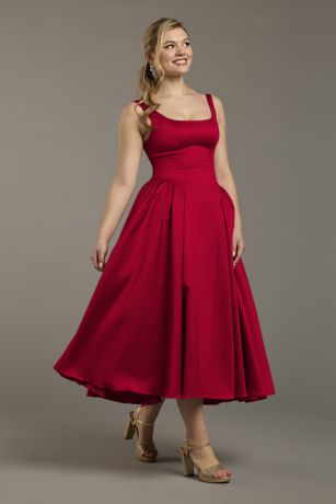 Picture of Celebrate DB Studio Satin Tank Tea-Length Dress in Apple Size: 6 David's Bridal