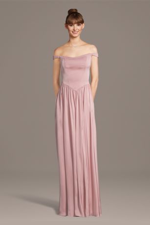Picture of Matte Satin Off-the-Shoulder Basque Waist Dress