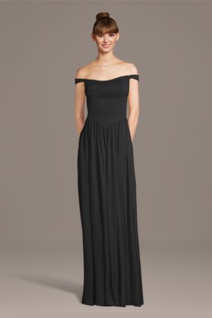 Picture of Matte Satin Off-the-Shoulder Basque Waist Dress