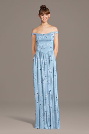 Picture of Floral Matte Satin Off-the-Shoulder Basque Dress