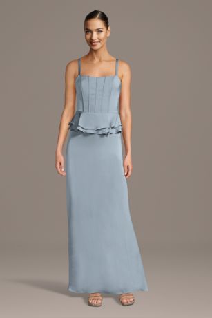 Picture of Matte Satin Corset Sheath Dress with Peplum