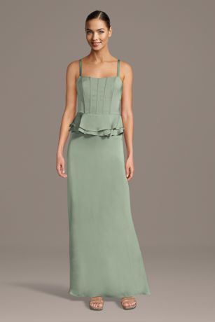 Picture of Matte Satin Corset Sheath Dress with Peplum