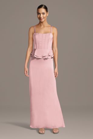 Picture of Matte Satin Corset Sheath Dress with Peplum