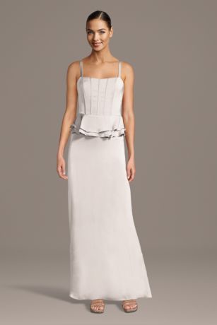 Picture of Matte Satin Corset Sheath Dress with Peplum