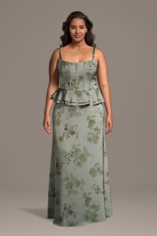 Picture of Floral Matte Satin Corset Sheath Dress with Peplum